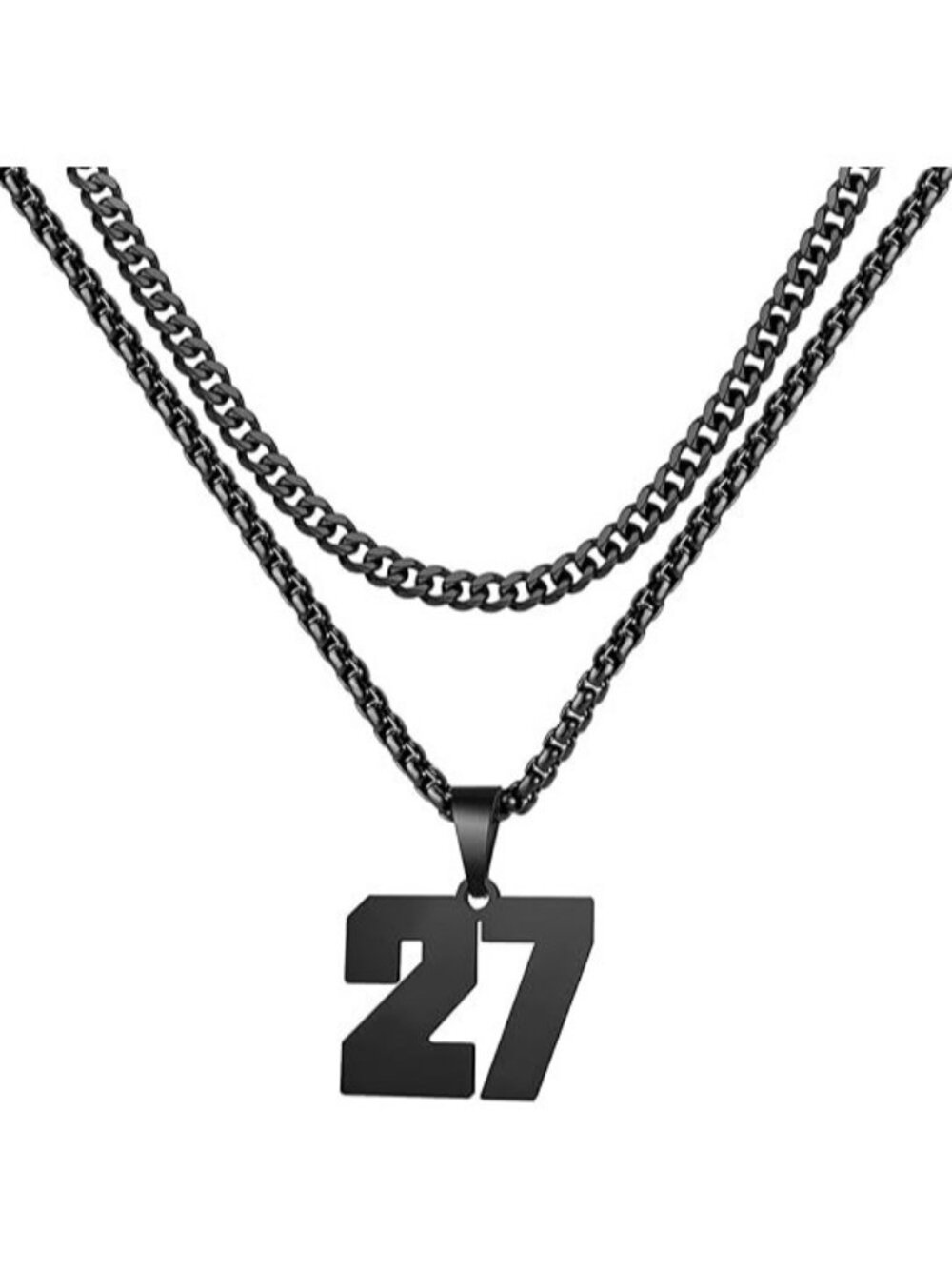 Number 27 Black Jersey Number Layered Cool Sports Necklaces